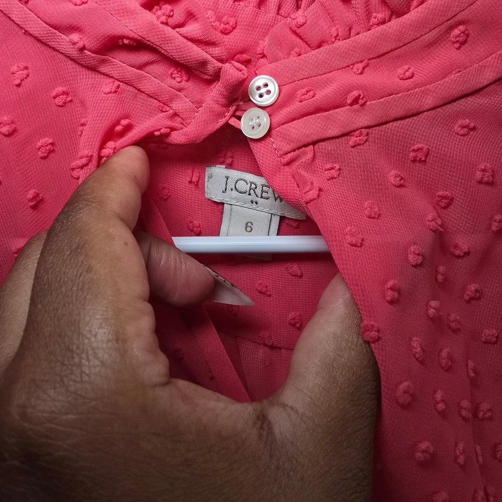 J. Crew Pink Swiss Dot Mock Neck Blouse Long Sleeve Button‎ Top Women's Size 6